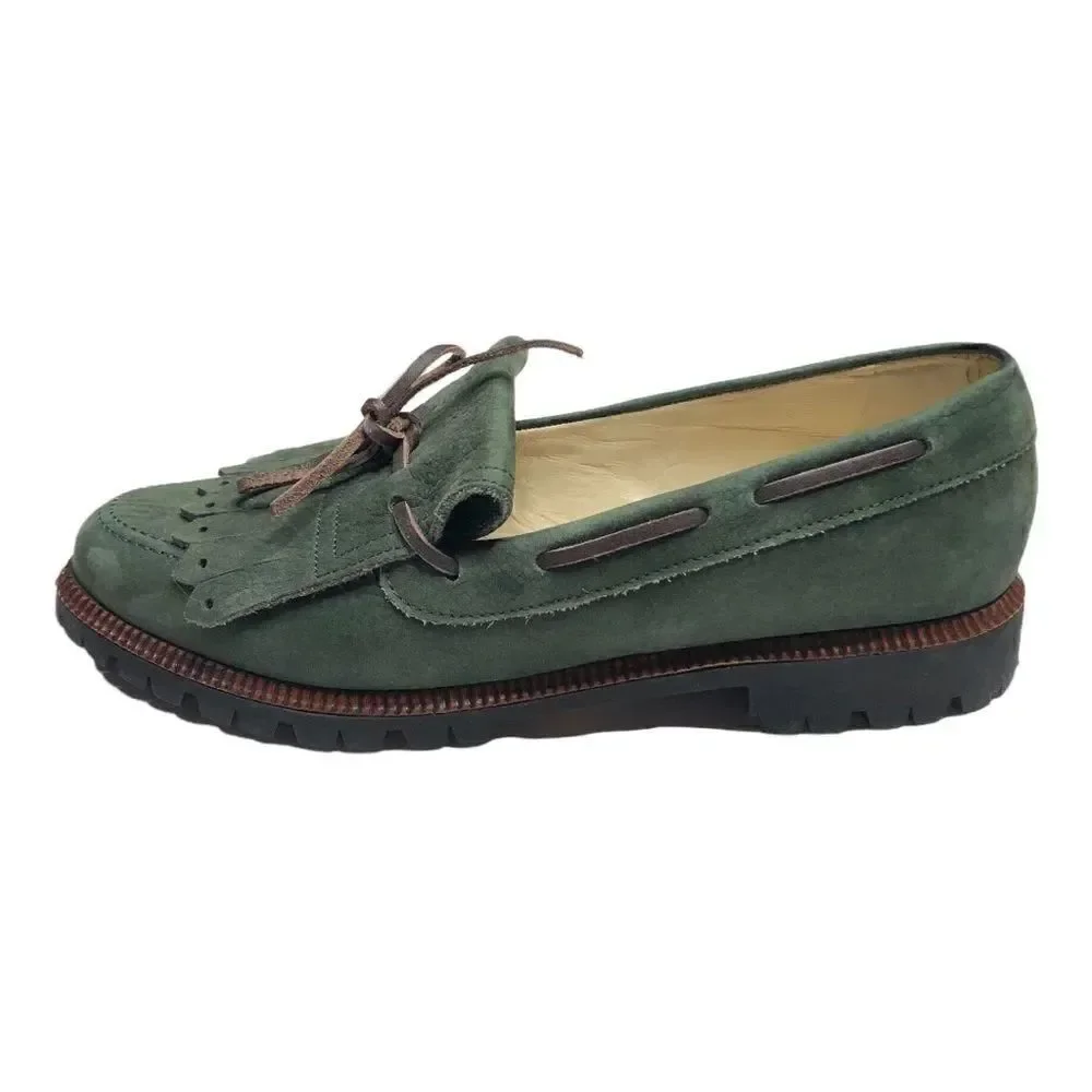 Bally leather slip on green loafer's with tassel size 2.5
